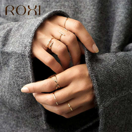 ROXI 925 Sterling Silver Rings for Women Adjustable Size Rings Wedding Jewelry Gold Silver Color Zirconia Crystal Finger Rings