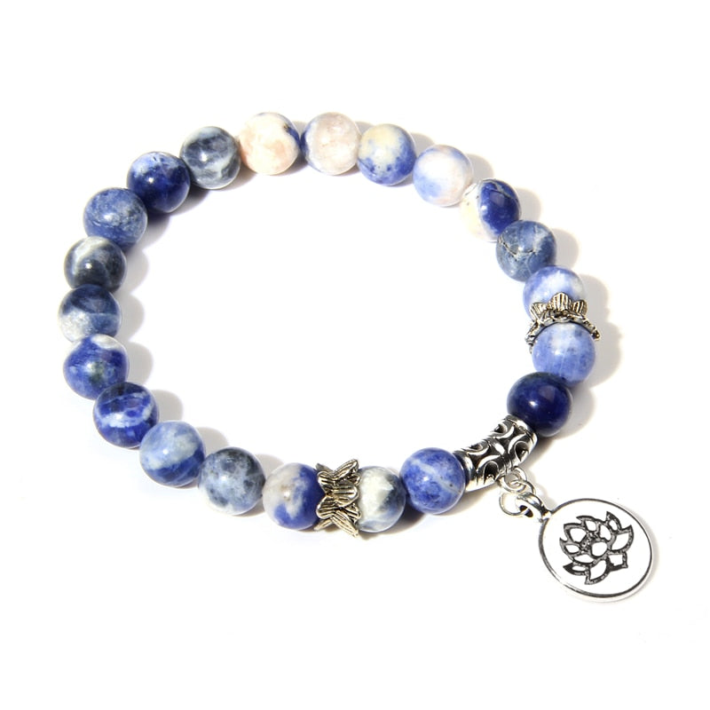 Handmade Natural Stone Lotus Ohm Buddha Beads Bracelet Pink Zebra Stone Lotus Charm Bracelet for Women Men Yoga  Jewelry Gifts