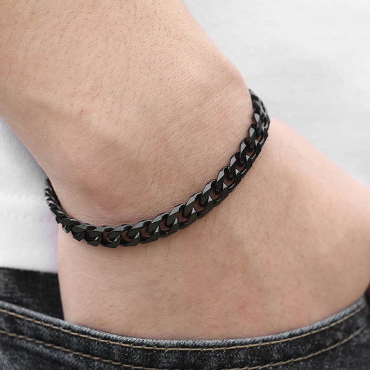 3-11mm Men's Bracelet Black Stainless Steel Cuban link Chain Bracelets Male Jewelry Wholesale Gifts 7-11" KBB4