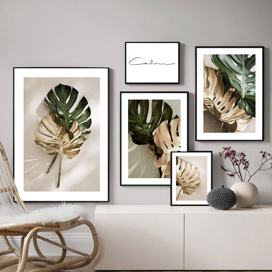 Green and Golden Leaves Scandinavian Wall Art - Little Eudora