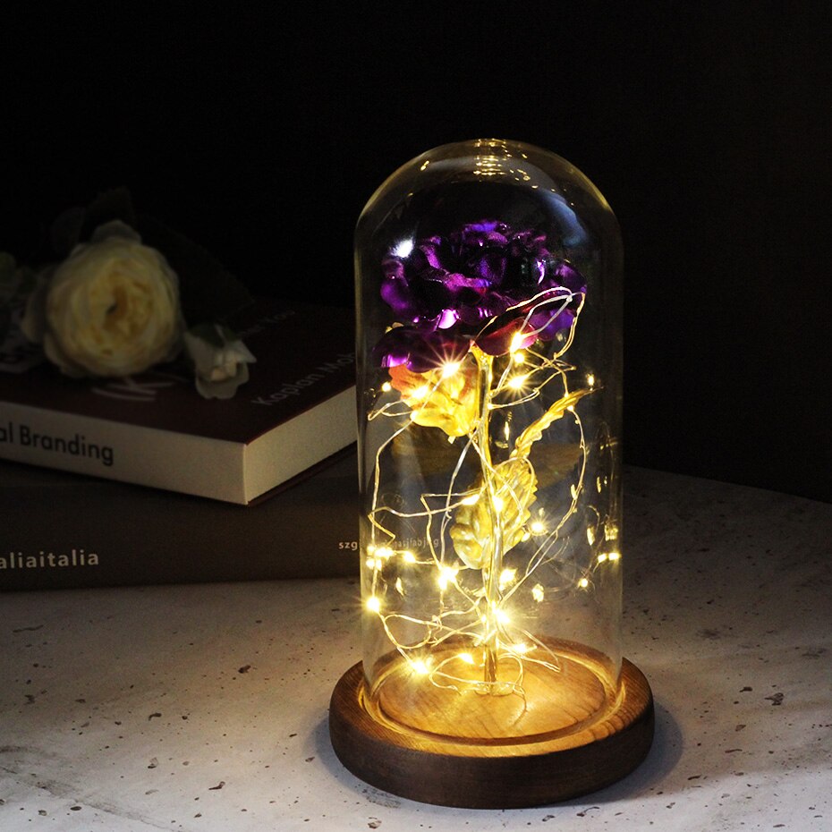 Artificial Eternal Rose  LED Light Beauty The Beast In Glass Cover Christmas Home Decor For Mother Valentines Day new Year Gift