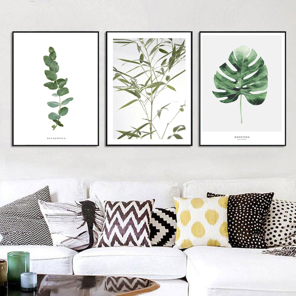 Scandinavian Green Leaves and Cactus Wall Art - Little Eudora
