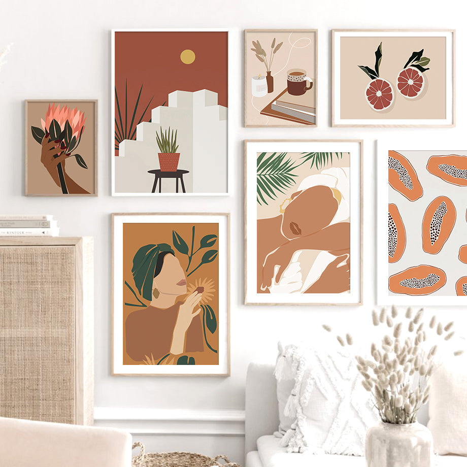 Abstract Minimalism Girl pineapple Peach Wall Art - Little Eudora