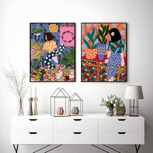 Abstract Girl Hair Flower Fashion Wall Art - Little Eudora