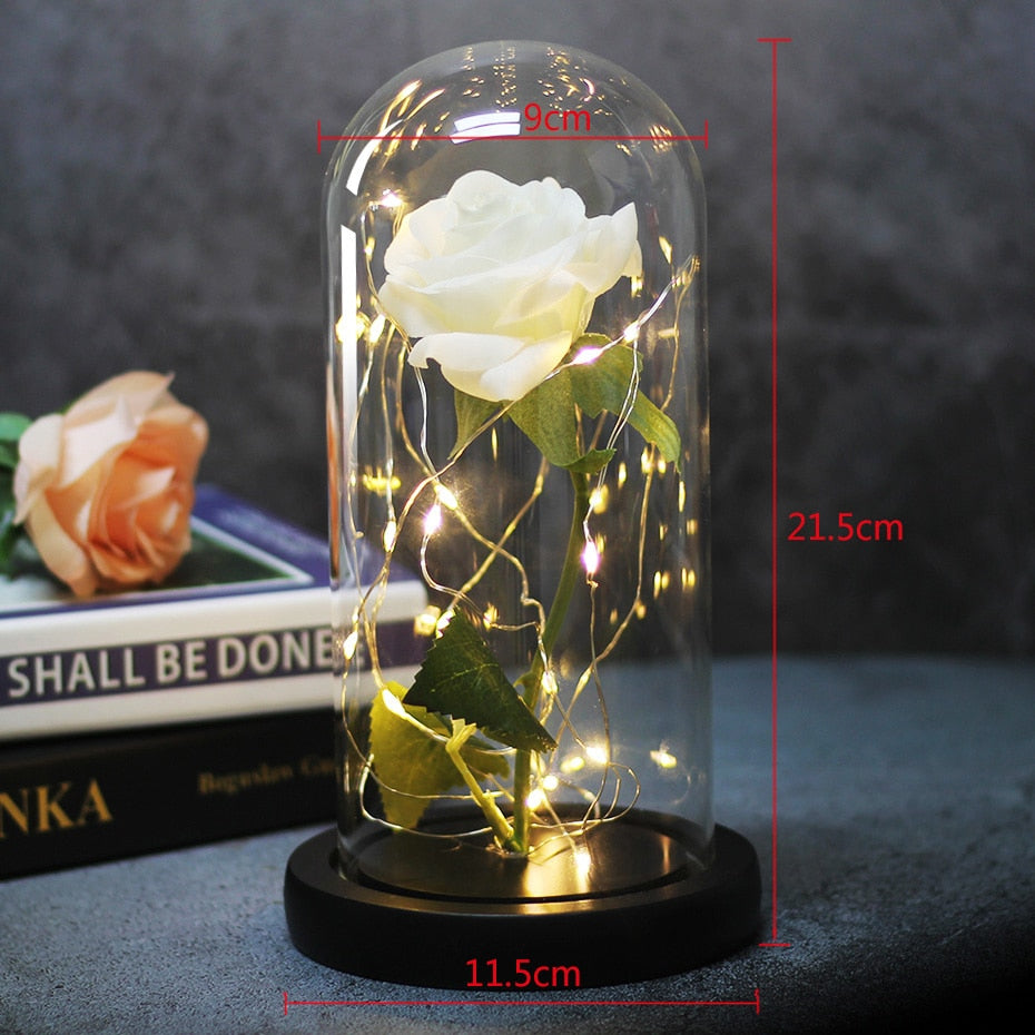 Artificial Eternal Rose  LED Light Beauty The Beast In Glass Cover Christmas Home Decor For Mother Valentines Day new Year Gift