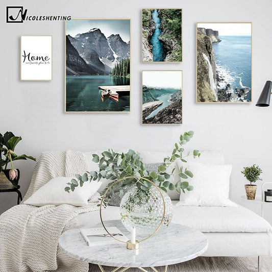 Mountain Lake Waterfall Wall Art - Little Eudora