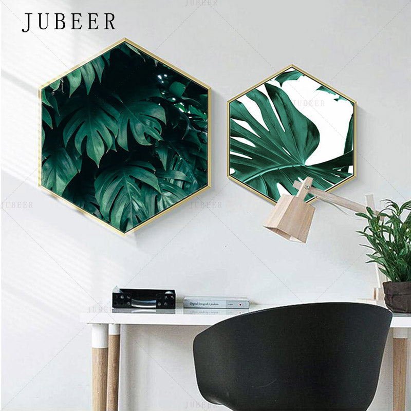Nordic Style Poster Hexagonal Green Plant Wall Art - Little Eudora