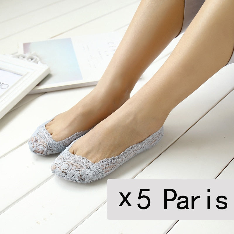 Summer Thin Socks Non-slip Lace - 5 Pairs - Little Eudora