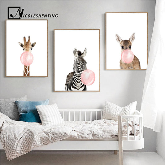 Giraffe Zebra Animal Posters Wall Art - Little Eudora