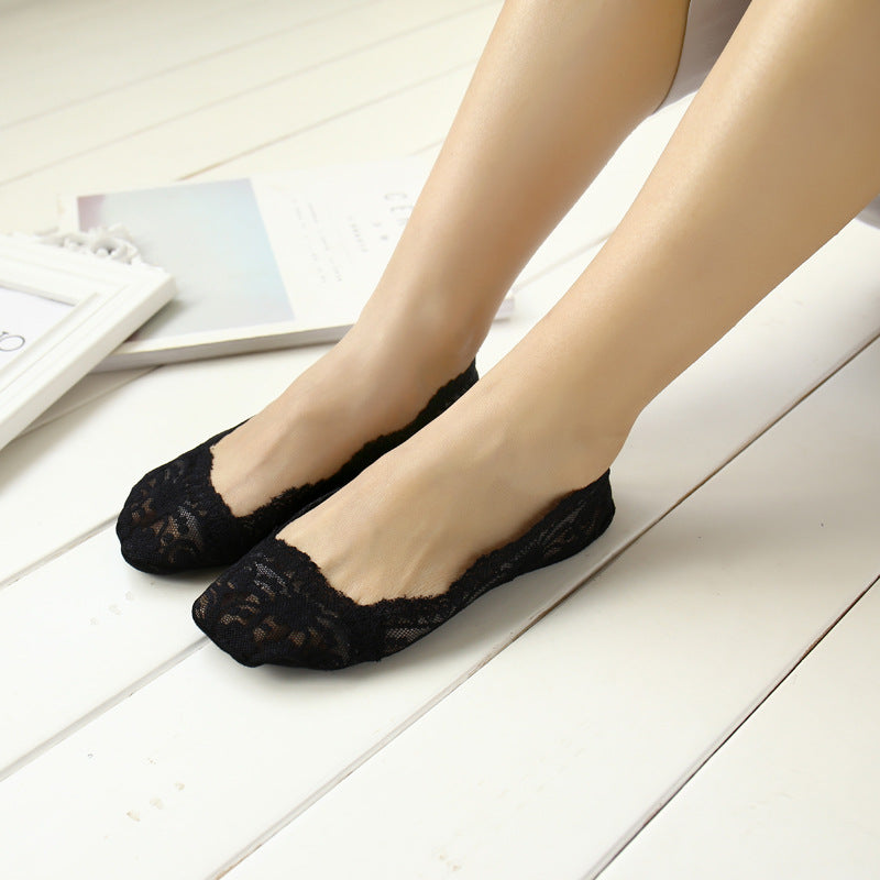 Summer Thin Socks Non-slip Lace - 5 Pairs - Little Eudora