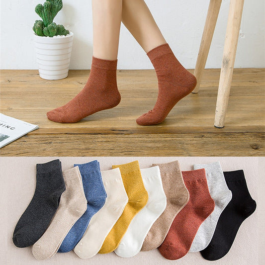 Cotton Solid Colour Socks - 5 Pairs - Little Eudora