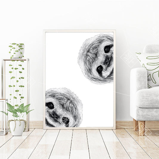 Black And White Sloth Cute Wall Art - Little Eudora