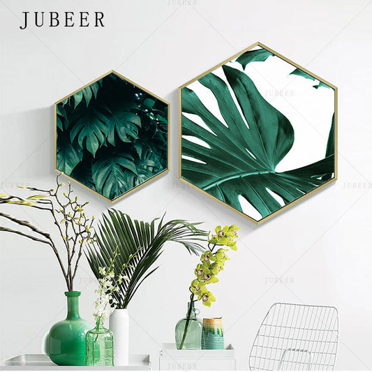 Nordic Style Poster Hexagonal Green Plant Wall Art - Little Eudora