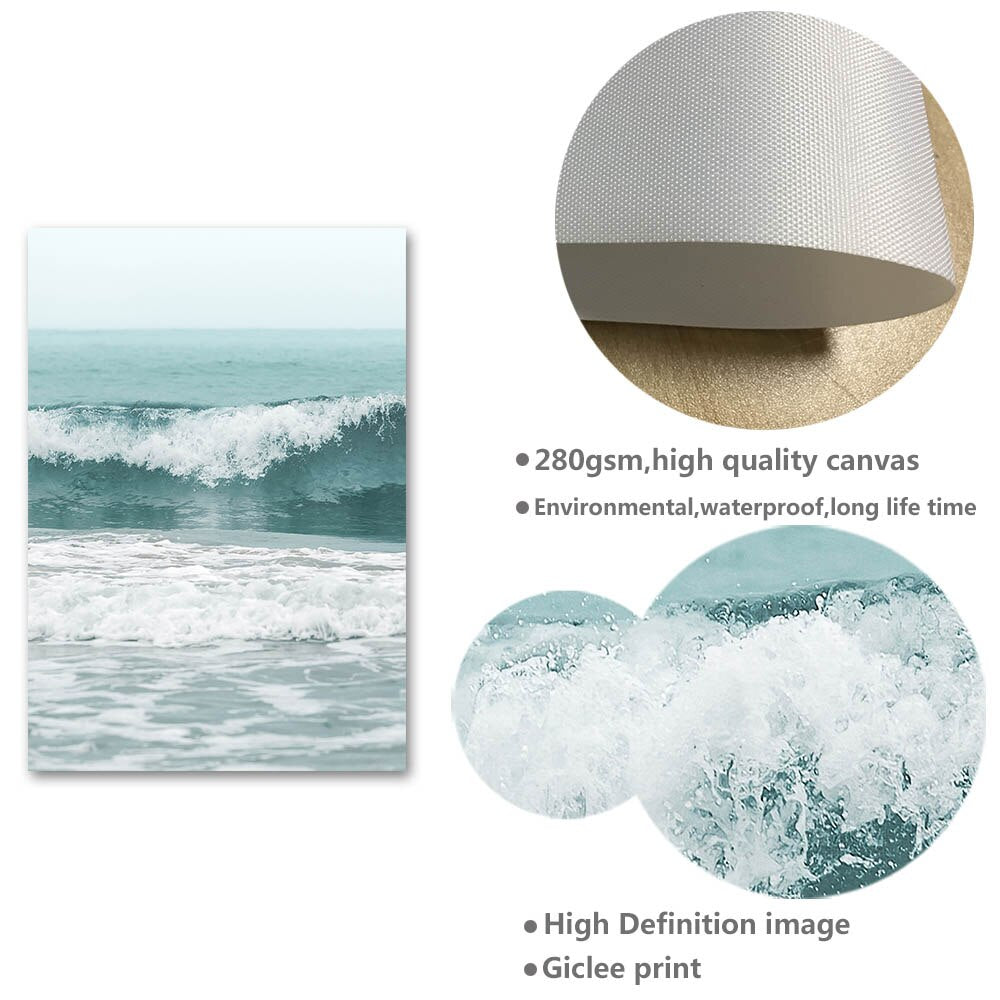 Sea Waves Landscape Canvas Poster Nordic Style Inspirational Wall Art Print Painting Decoration Picture Scandinavian Home Decor