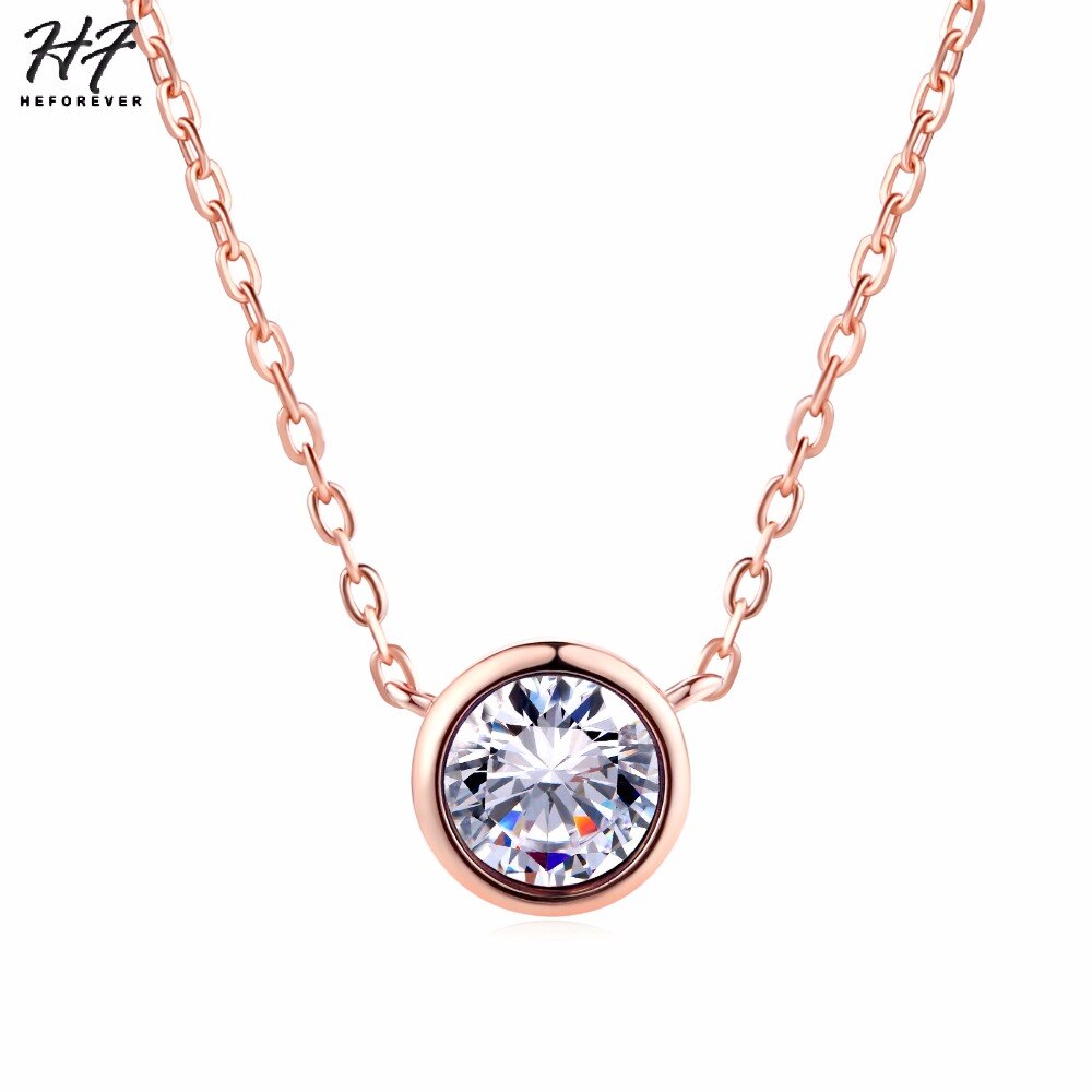 Simply Small Round 1 carat Cubic Zirconia Rose Gold Color Pendant Necklace Hot Jewelery for Women and Girls N388 N453 N454