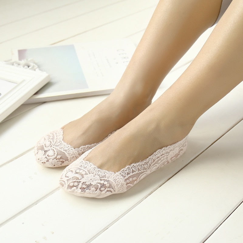 Summer Thin Socks Non-slip Lace - 5 Pairs - Little Eudora