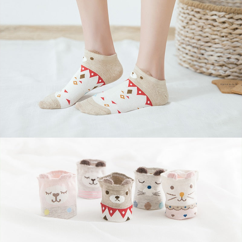 Cotton cartoon animals Socks - 5 Pairs - Little Eudora