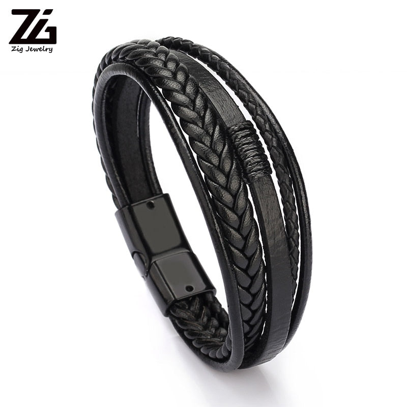 ZG Wholesale Men's Braided Leather Bracelets armband heren in Black and Brown Color with Magnetic Elegent Bracelet for Man