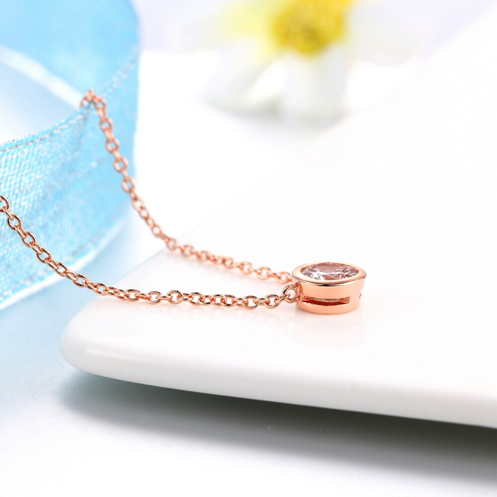 Simply Small Round 1 carat Cubic Zirconia Rose Gold Color Pendant Necklace Hot Jewelery for Women and Girls N388 N453 N454