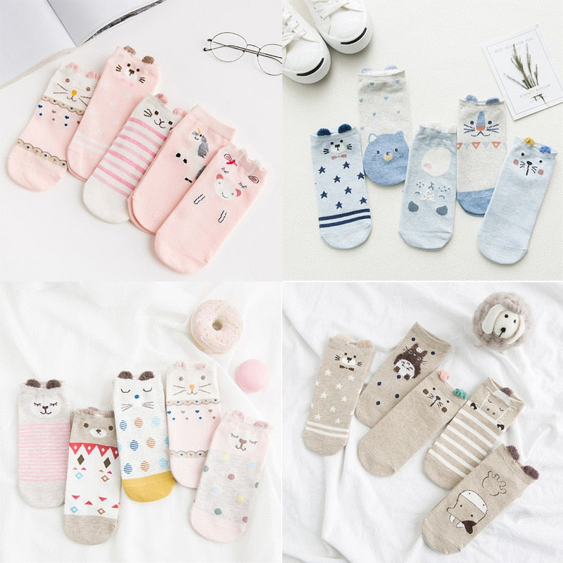 Cotton cartoon animals Socks - 5 Pairs - Little Eudora