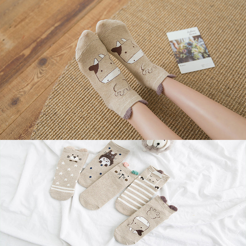Cotton cartoon animals Socks - 5 Pairs - Little Eudora