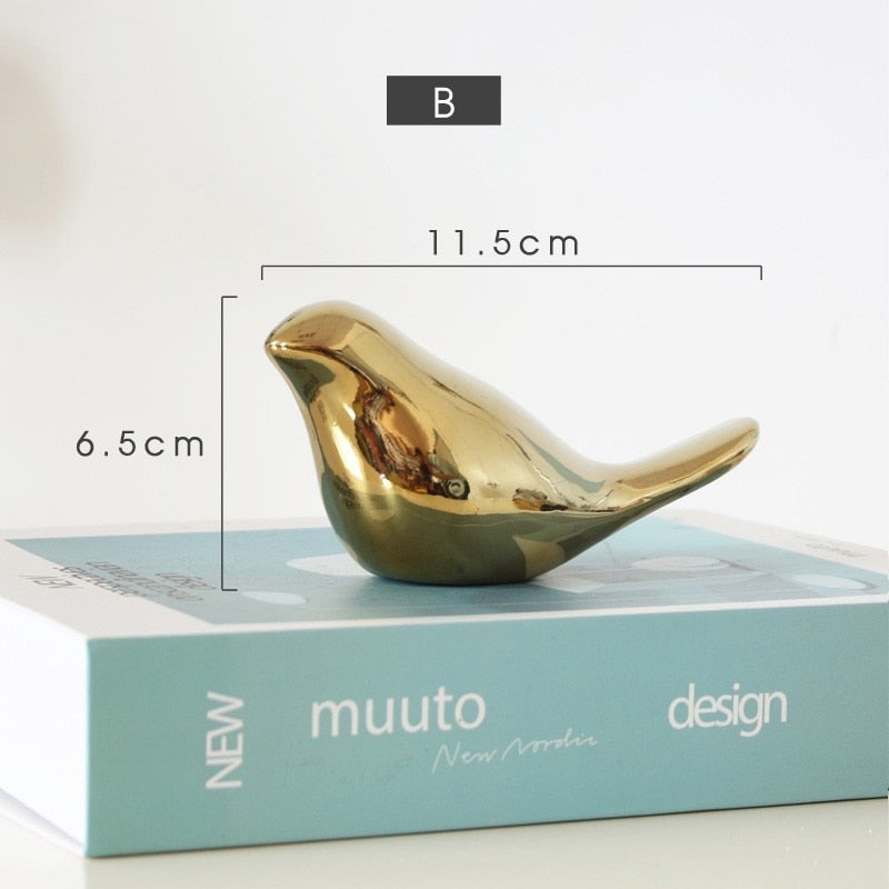 Gold Decorations Ceramic Golden Bird Figurines - Little Eudora