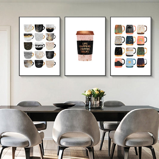 But First Coffee Colorful Cups Coffee Wall Art - Little Eudora