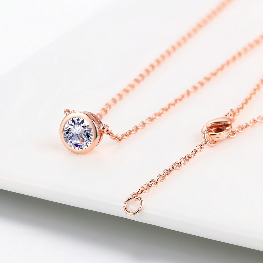 Simply Small Round 1 carat Cubic Zirconia Rose Gold Color Pendant Necklace Hot Jewelery for Women and Girls N388 N453 N454