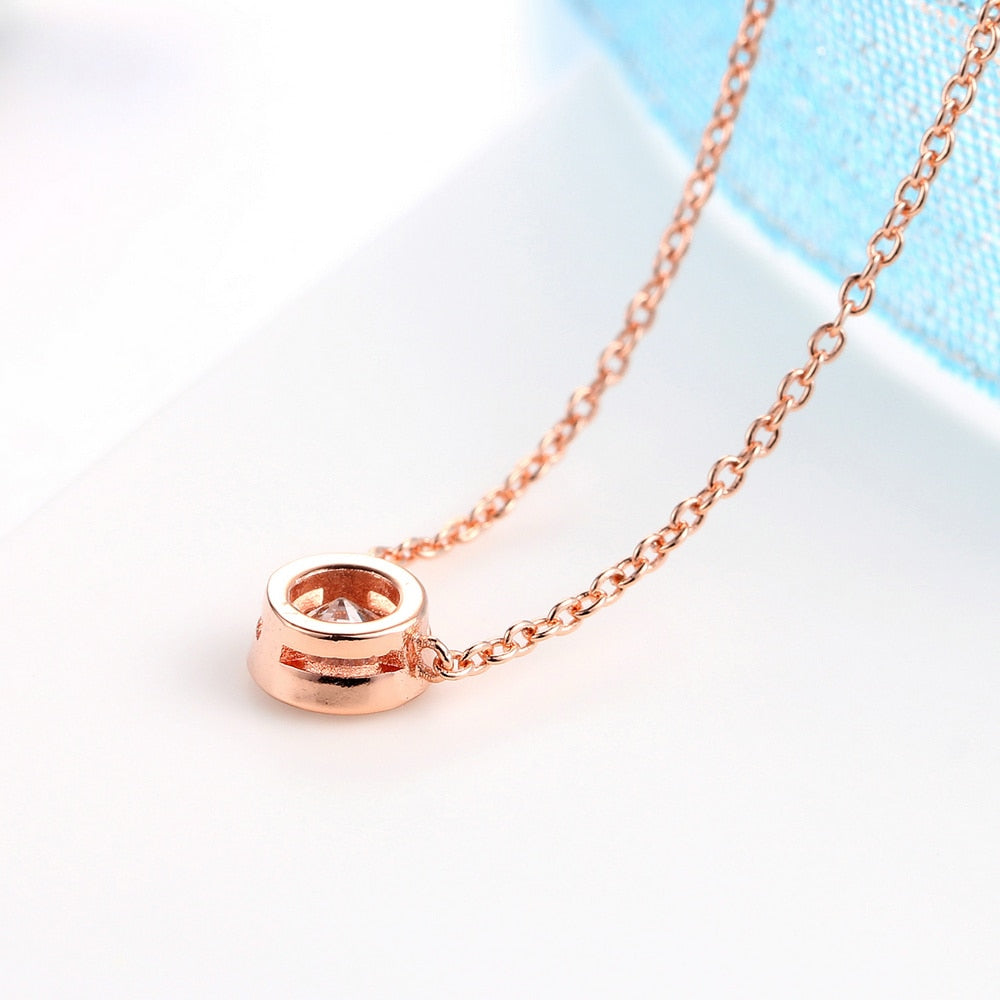 Simply Small Round 1 carat Cubic Zirconia Rose Gold Color Pendant Necklace Hot Jewelery for Women and Girls N388 N453 N454