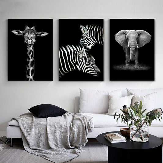 Wildlife Africa Wild Animals Black White Wall Art - Little Eudora