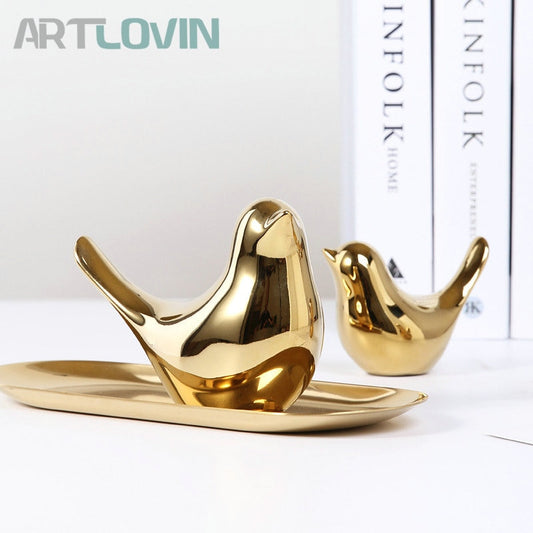 Gold Decorations Ceramic Golden Bird Figurines - Little Eudora