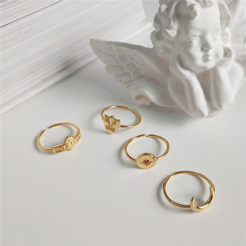 INZATT Real 925 Sterling Silver Resizable Ring Moon Star Shield Baby Initial Letter For Fashion Women Boho fine  Jewelry