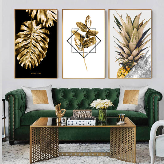 Black and Gold Pineapple Monstera Wall Art - Little Eudora