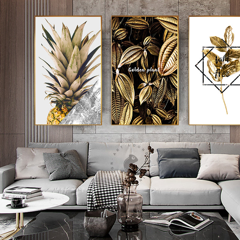 Black and Gold Pineapple Monstera Wall Art - Little Eudora
