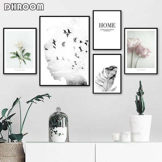 Girl Bird Feather Landscape Wall Art - Little Eudora