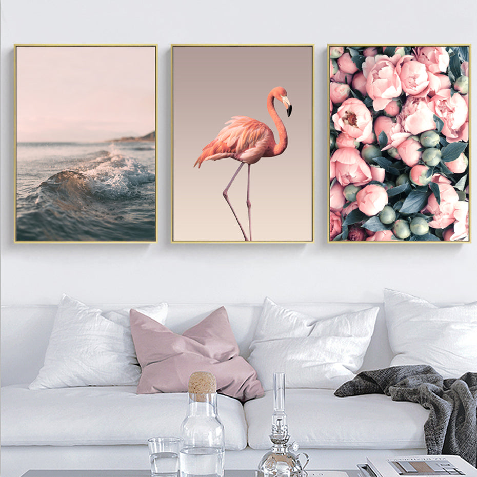 Romantic Pink Peony Flamingo Love Wall Art - Little Eudora