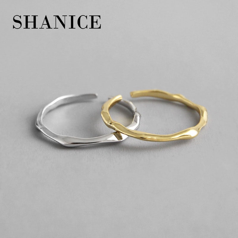 SHANICE 925 Sterling Silver Open Ring INS Cold & Cool Minimalist Face Finger Ring For Women Statement Adjustable Thin Ring