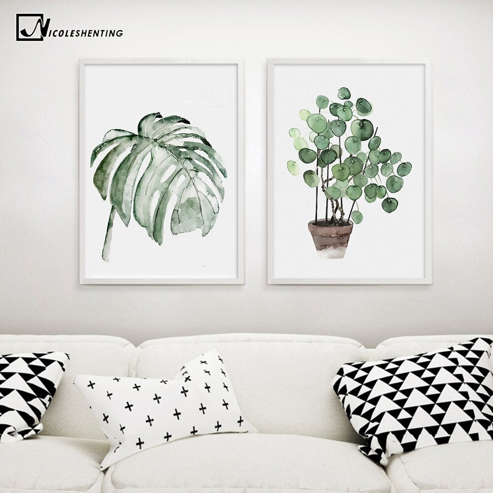 Watercolor Plant Leaves Poster Wall Art - Little Eudora