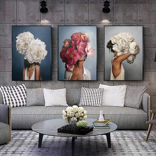 Flowers Feathers Woman Abstract Wall Art - Little Eudora