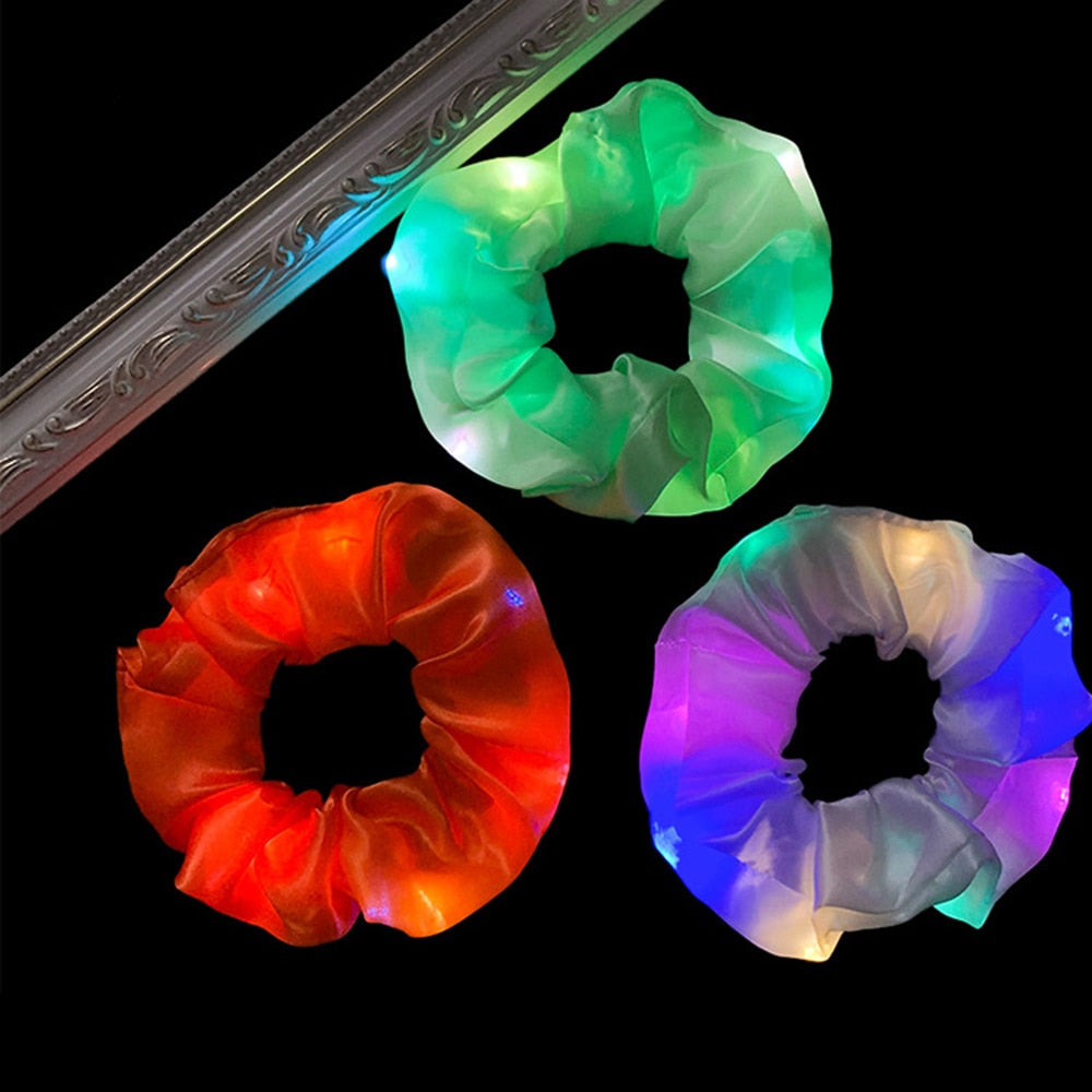 2020 New Arrival Girls LED Luminous Scrunchies Hairband Ponytail Holder Headwear Elastic Hair Bands Solid Color Hair Accessories