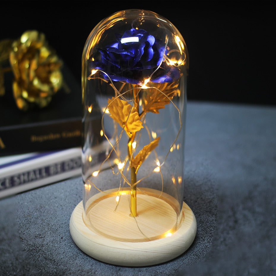 Artificial Eternal Rose  LED Light Beauty The Beast In Glass Cover Christmas Home Decor For Mother Valentines Day new Year Gift
