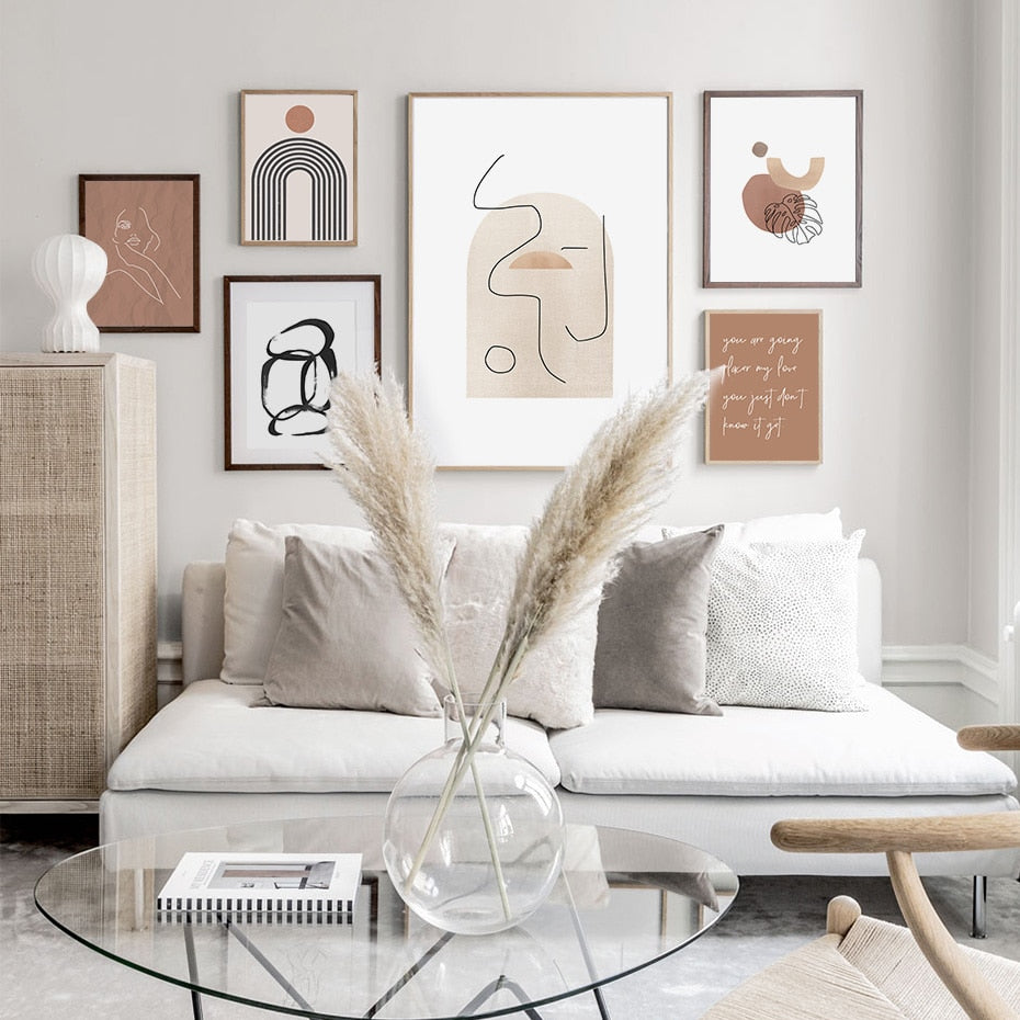 Abstract Boho Style Nature Beige Color Wall Art Canvas Painting Poster Print Pictures for Living Room Home Interior Decoration - Little Eudora