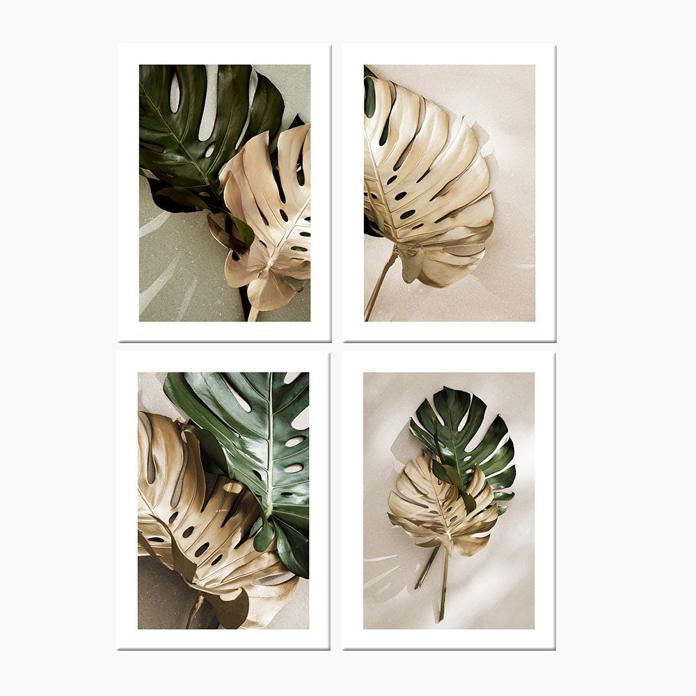 Green and Golden Leaves Scandinavian Wall Art - Little Eudora