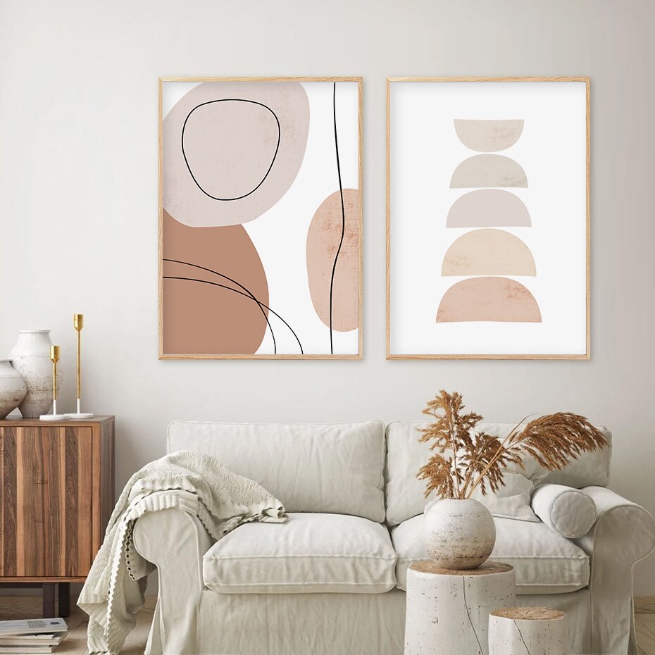 Abstract Geometric Brush Beige Boho Wall Art - Little Eudora