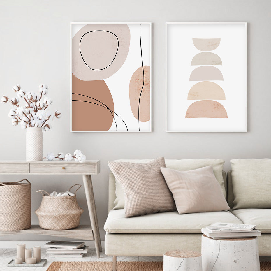 Abstract Geometric Brush Beige Boho Wall Art - Little Eudora