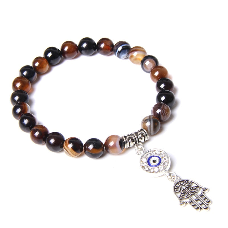 Handmade Natural Stone Lotus Ohm Buddha Beads Bracelet Pink Zebra Stone Lotus Charm Bracelet for Women Men Yoga  Jewelry Gifts