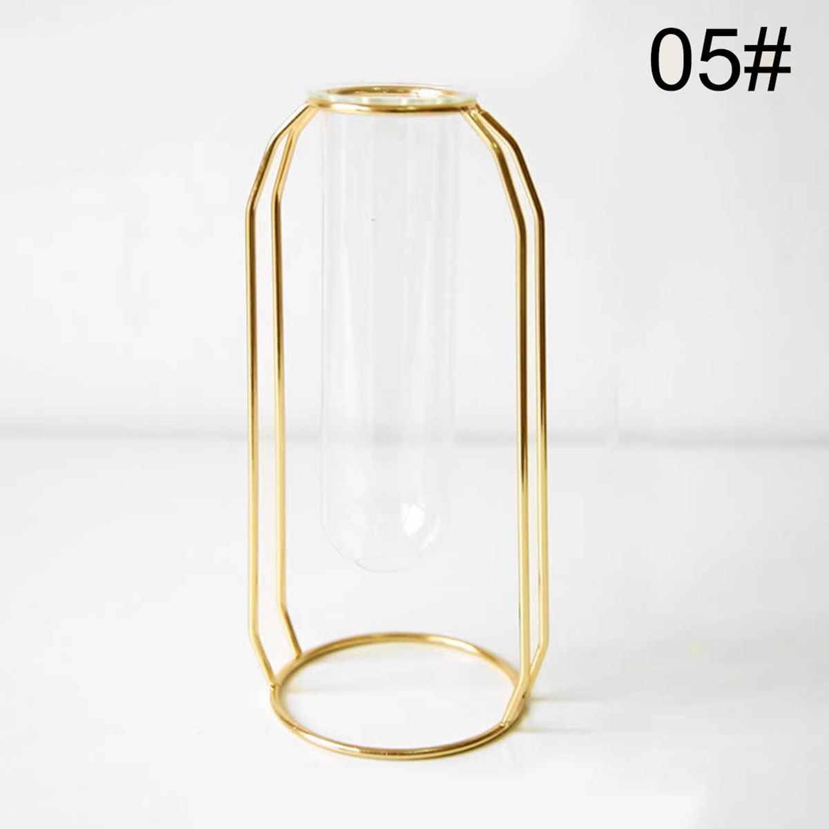 Nordic Golden Glass Vase Iron Hydroponic Plant Flower Vase Tabletop Coffee Shop Office Home Decoration Accessories Modern
