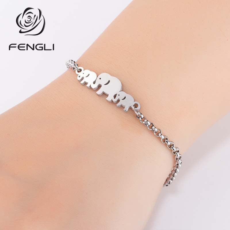 FENGLI Stainless Steel Jewelry Wedding Elephant Bracelet Lovely Animal Charm Bracelet Women Fashion Party Gifts