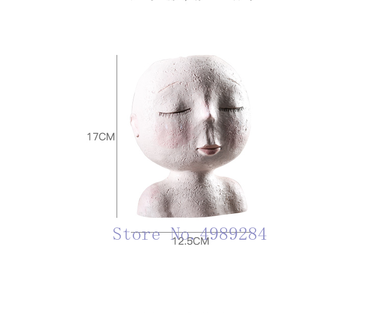 Nordic Creative Resin Human head vase Art flower arrangement Doll sculpture flower pot Potted plant Home garden decoration