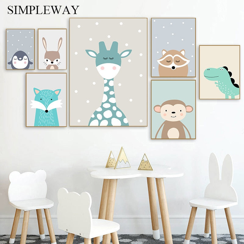 Cute Cartoon Baby Animal Penguin Monkey Nursery